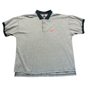 Vintage Detroit Redwings Polo Shirt Men's 2XL XXL Gray Striped 1990s Sportswear